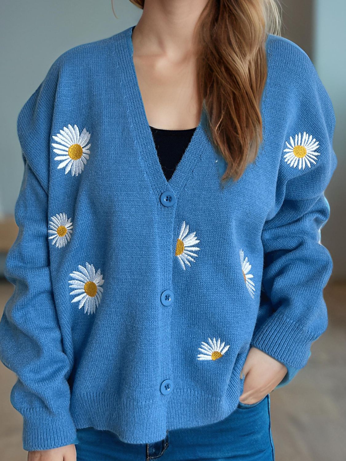 Daisy Button Up V-Neck Cardigan