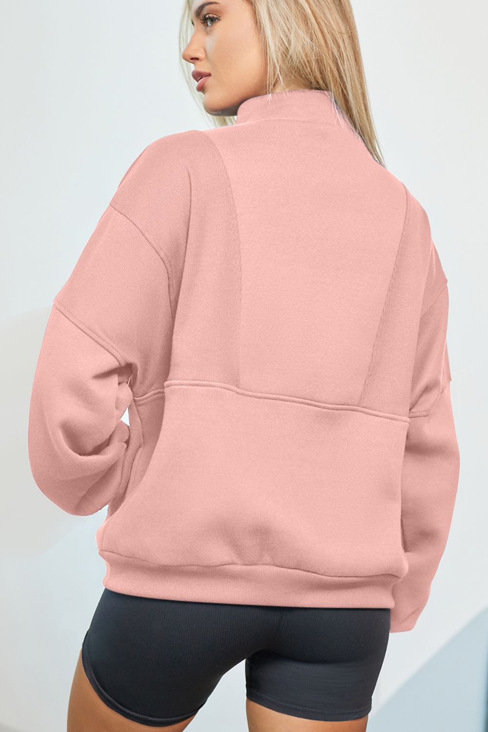 Half Zip Drop Shoulder Long Sleeve Sweatshirt OutfitFlow
