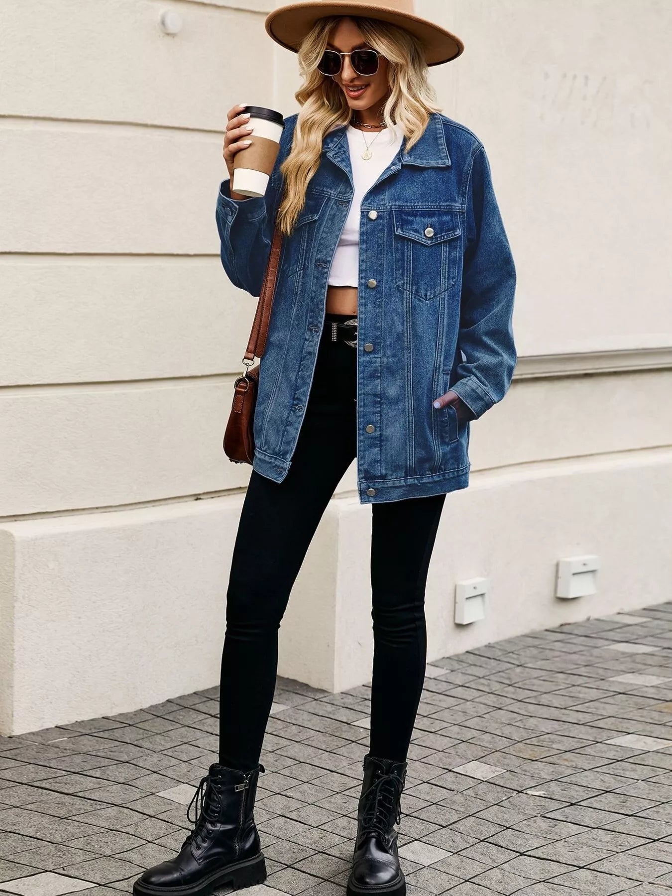 Button Up Long Sleeve Denim Jacket OutfitFlow