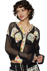 POL Vintage Washed Crochet Hoodie Jacket With Patchwork OutfitFlow