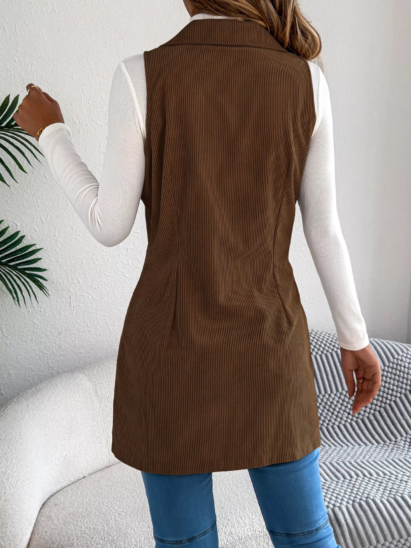 Double-Breasted Long Vest Coat Trendsi