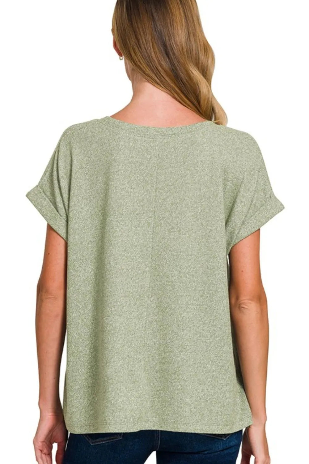 Zenana Soft Melange Hacci V-neck Tee OutfitFlow