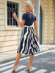 Printed Tie Waist Short Sleeve Dress OutfitFlow
