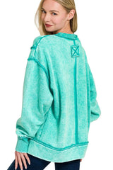 Zenana Acid Wash Exposed-seam Fleece Sweatshirt OutfitFlow