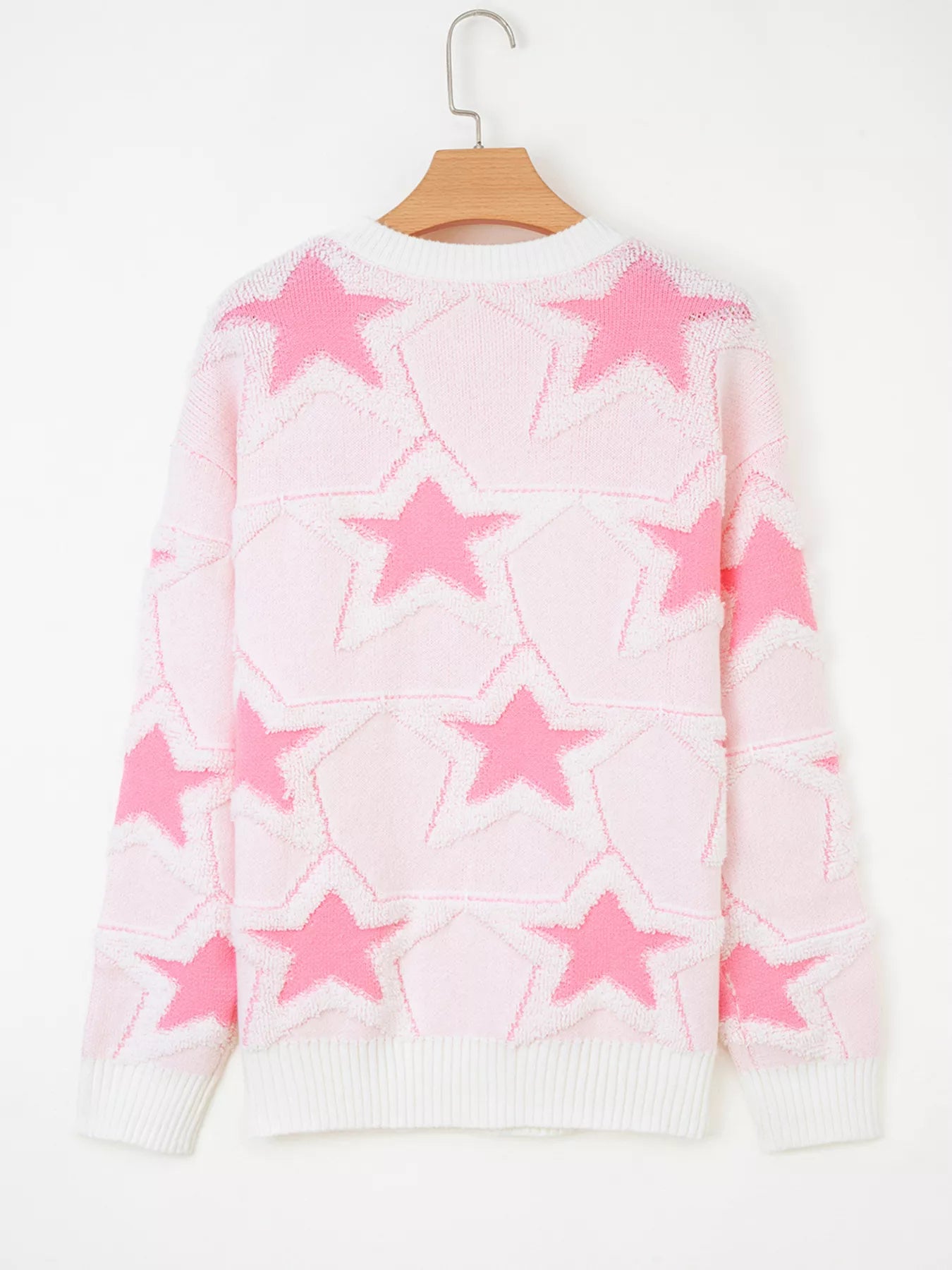 Oversized Star Pattern Ribbed Edge Drop Shoulder Sweater OutfitFlow