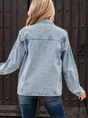 Scallop Trim Collar Patched Pocket Button Up Denim Jacket OutfitFlow