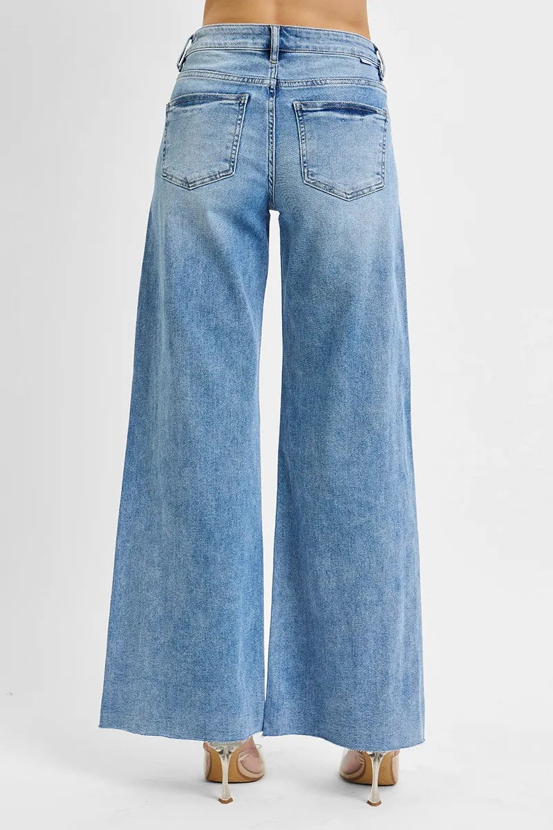 RISEN Full Size Tummy Control High Rise Ankle Palazzo Jeans Plus Size OutfitFlow