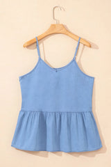 Ruffled Spaghetti Straps Denim Tank Top OutfitFlow