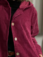 Full Size Corduroy Hooded Button-Up Jacket Plus Size OutfitFlow