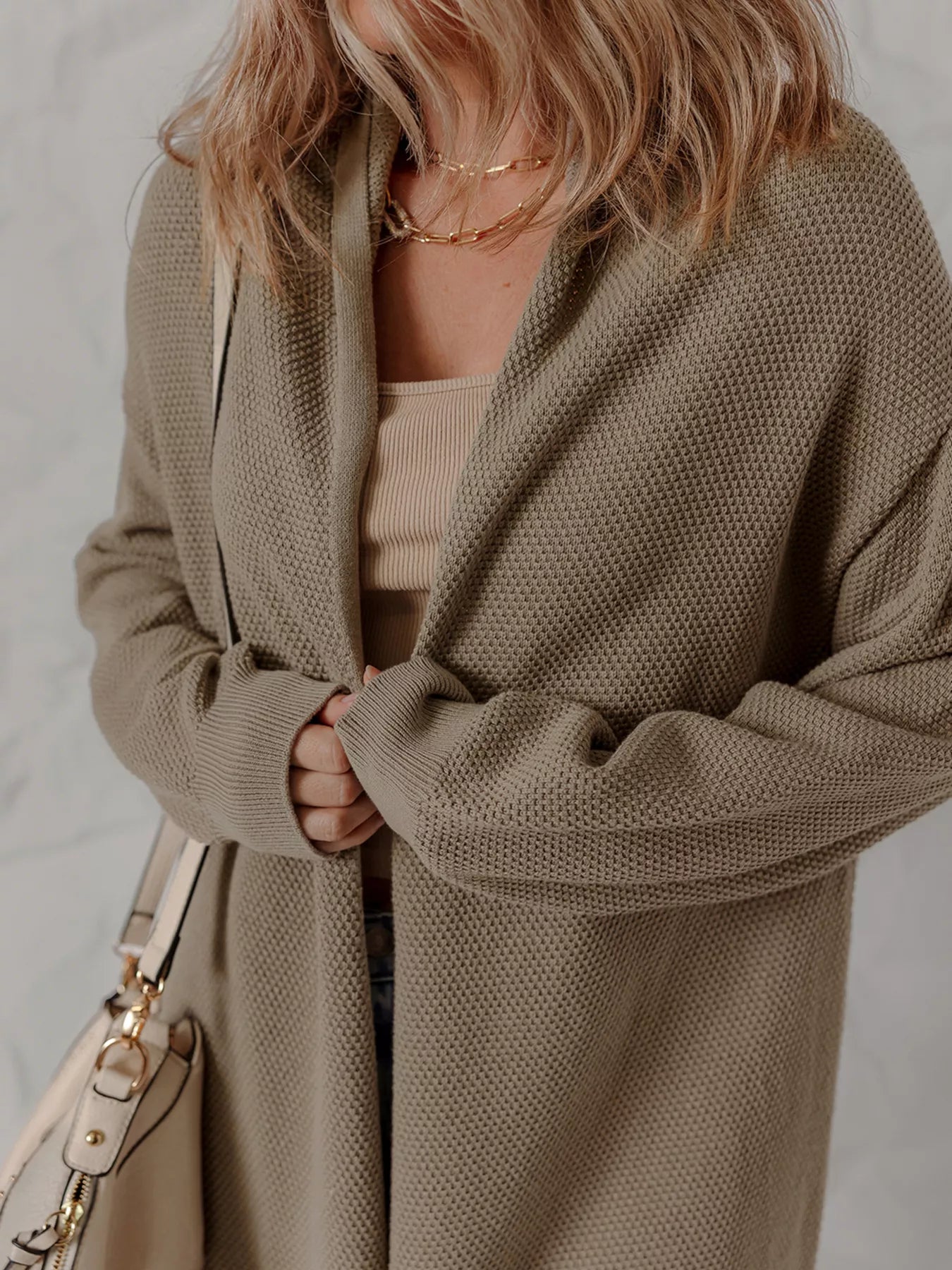 Solid Color Textured Knit Open Front Oversize Cardigan OutfitFlow