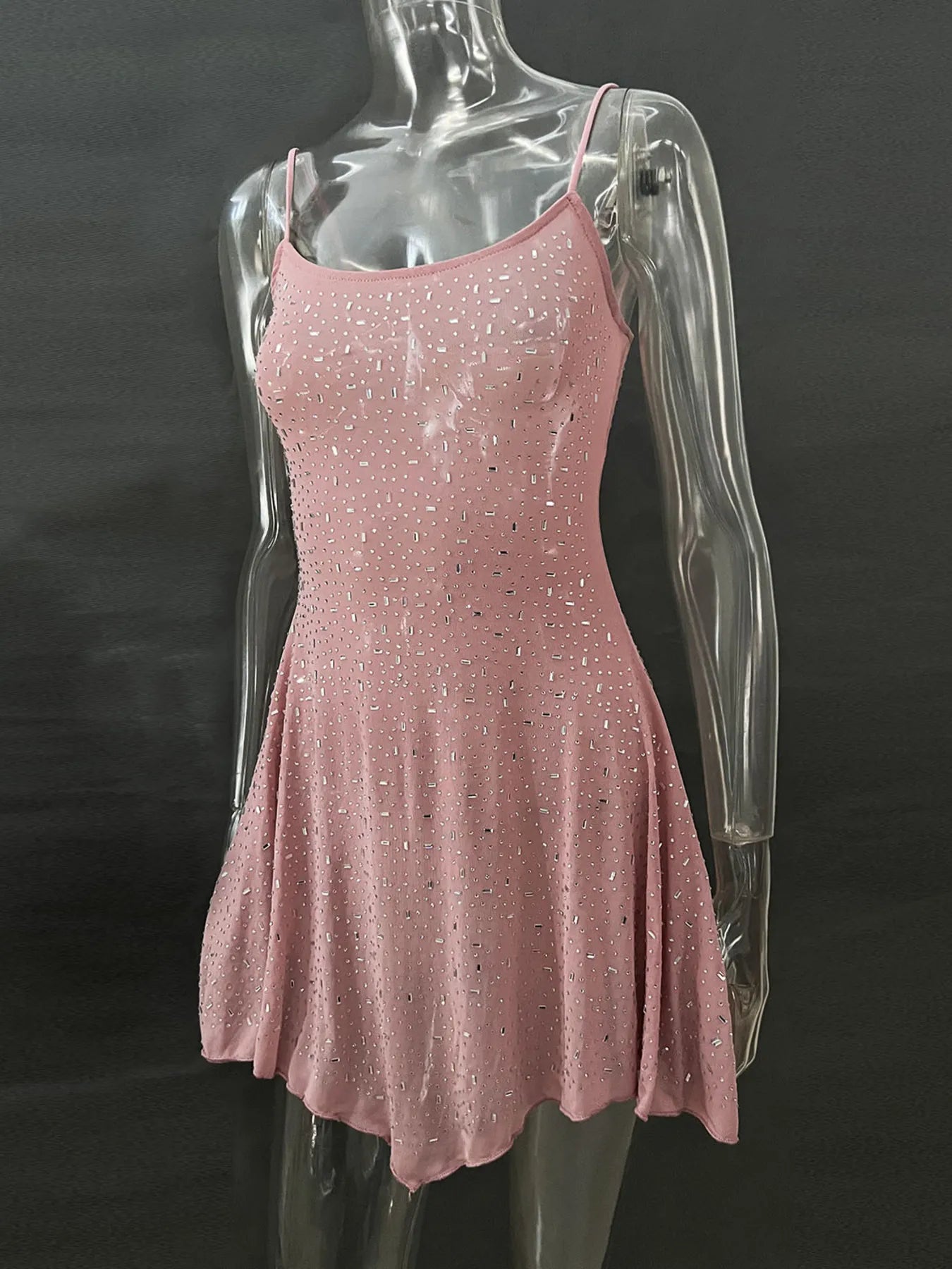 Rhinestone Decor Mini Cami Dress OutfitFlow