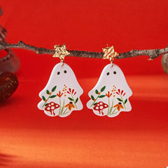 Whimsical Ghost Earrings with Floral Design OutfitFlow