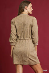 Umgee Drawstring Cable Knit Mini Dress with Pockets OutfitFlow