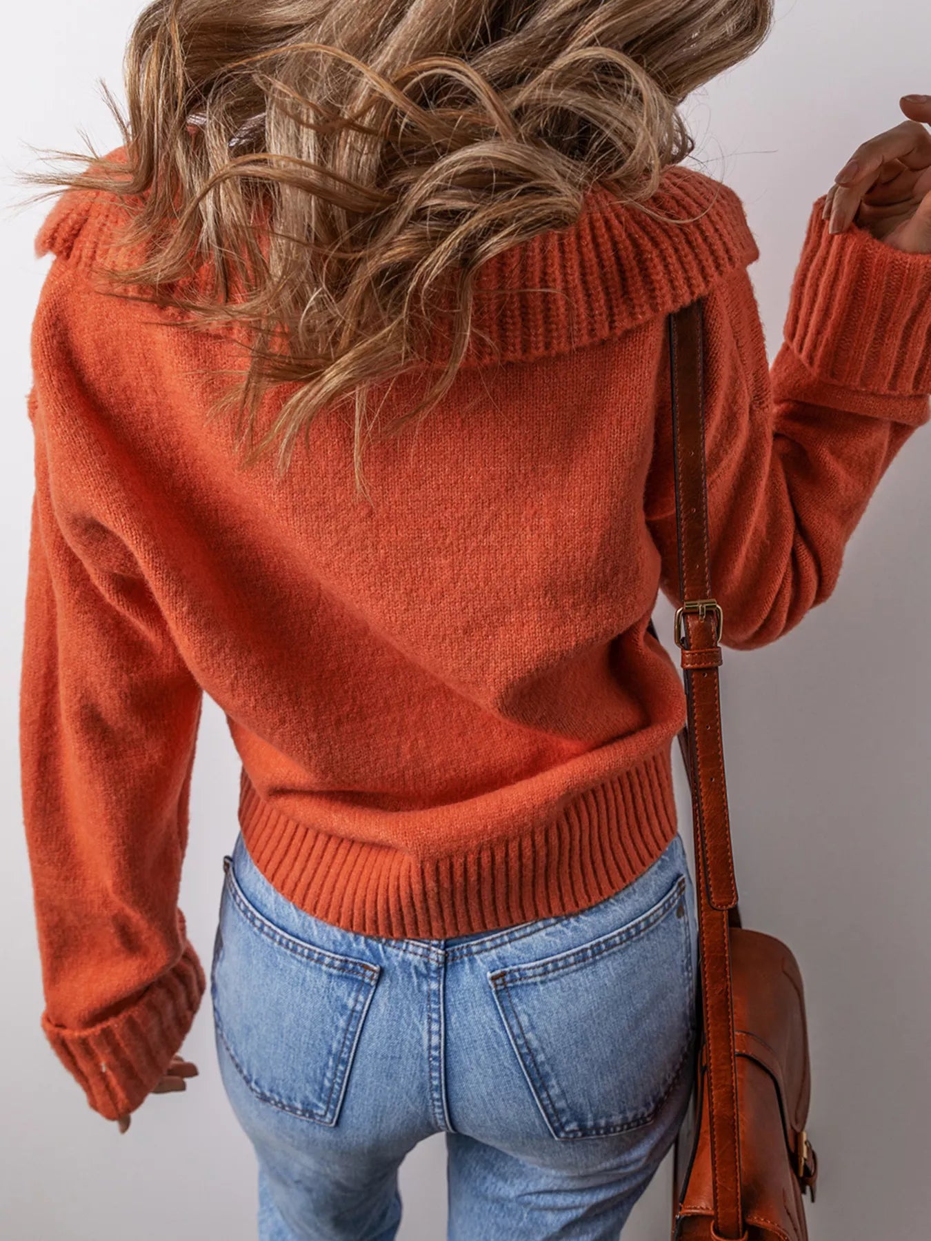 Collared V Neck Ribbed Edge Sweater OutfitFlow