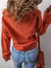Collared V Neck Ribbed Edge Sweater OutfitFlow
