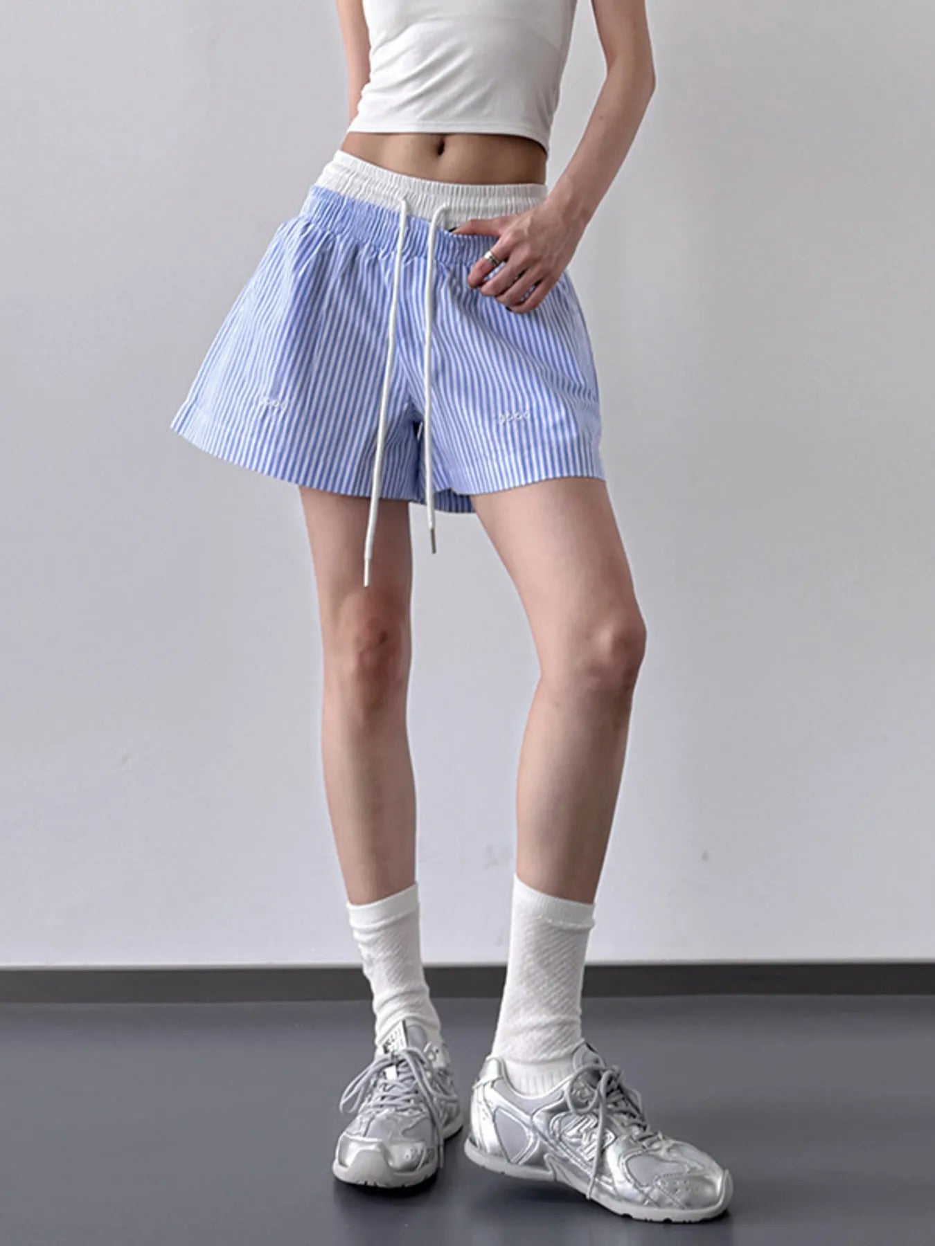Striped Drawstring Waist Casual Shorts OutfitFlow
