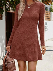 Ribbed Knit Long Sleeve A-Line Dress Trendsi