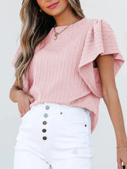 Round Neck Ruffle Sleeve Top OutfitFlow