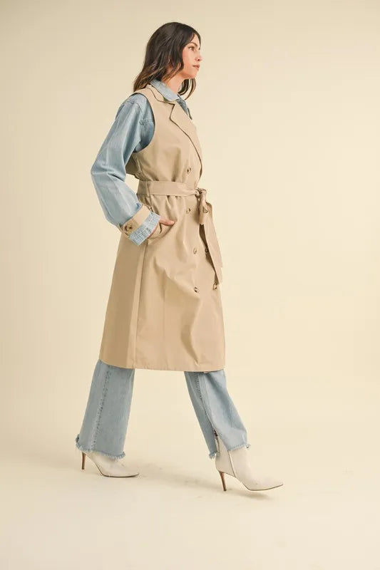MABLE Layered Look Trench Coat With Denim Jacket Trendsi