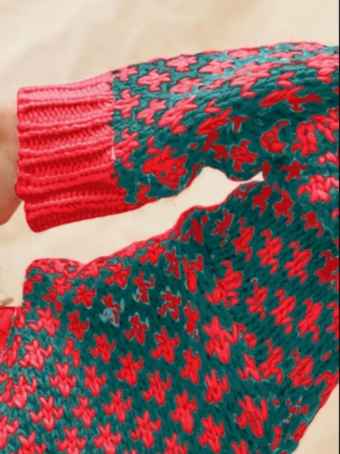 SO ME Color Block Textured Christmas Sweater V Neck Top OutfitFlow