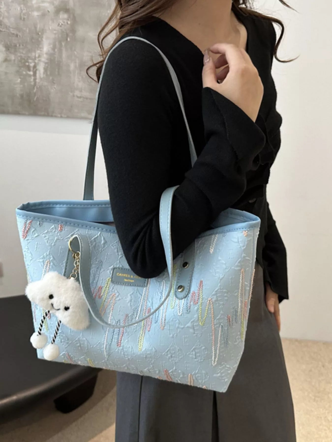 Embossed Pattern Shoulder Bag OutfitFlow