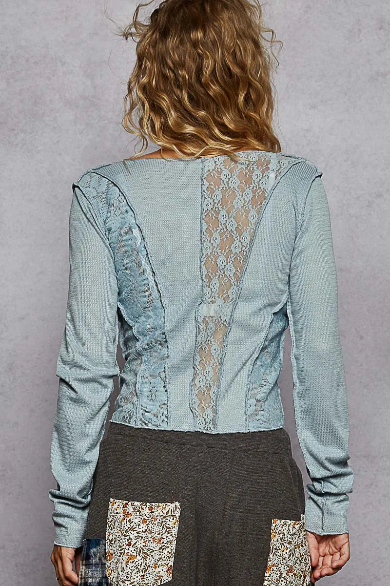 POL Lace Patchwork Long Sleeve T-Shirt OutfitFlow