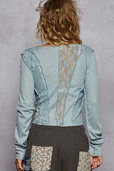 POL Lace Patchwork Long Sleeve T-Shirt OutfitFlow