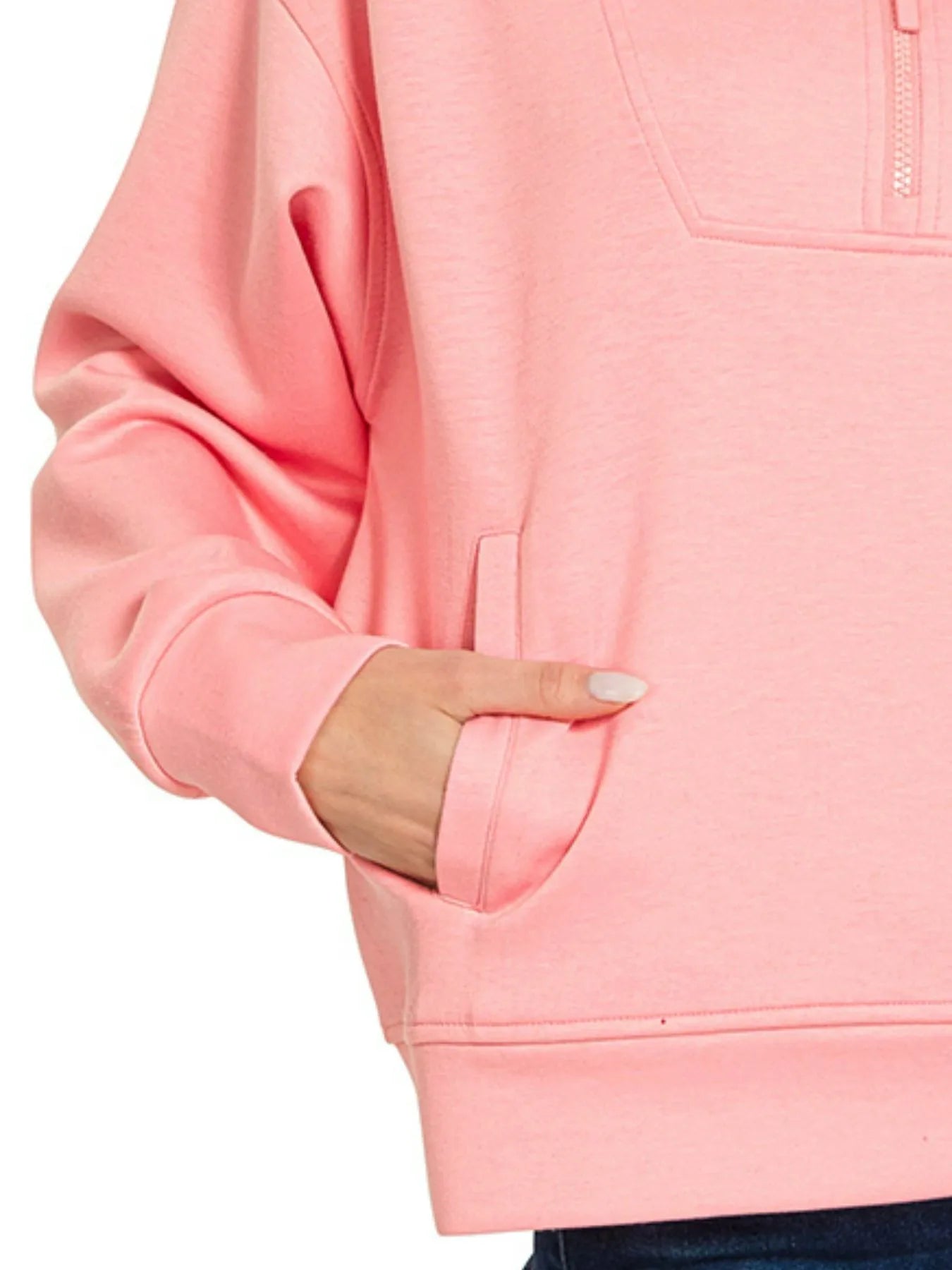 Zenana Scuba Half Zip Sweatshirt with Pockets Trendsi