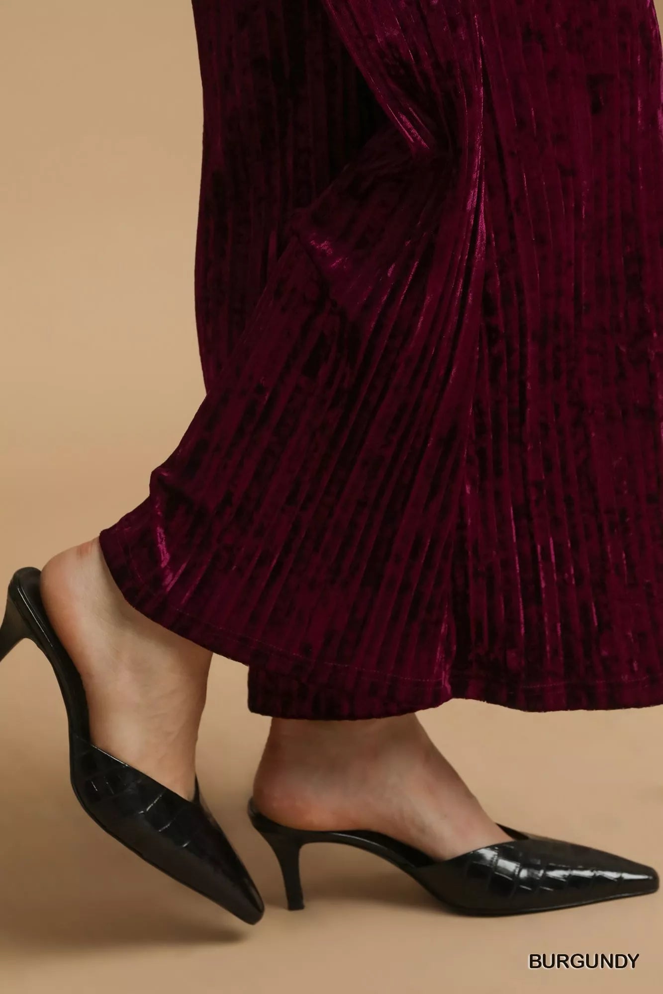 Umgee Velvet Pleated Wide Leg Pants Trendsi