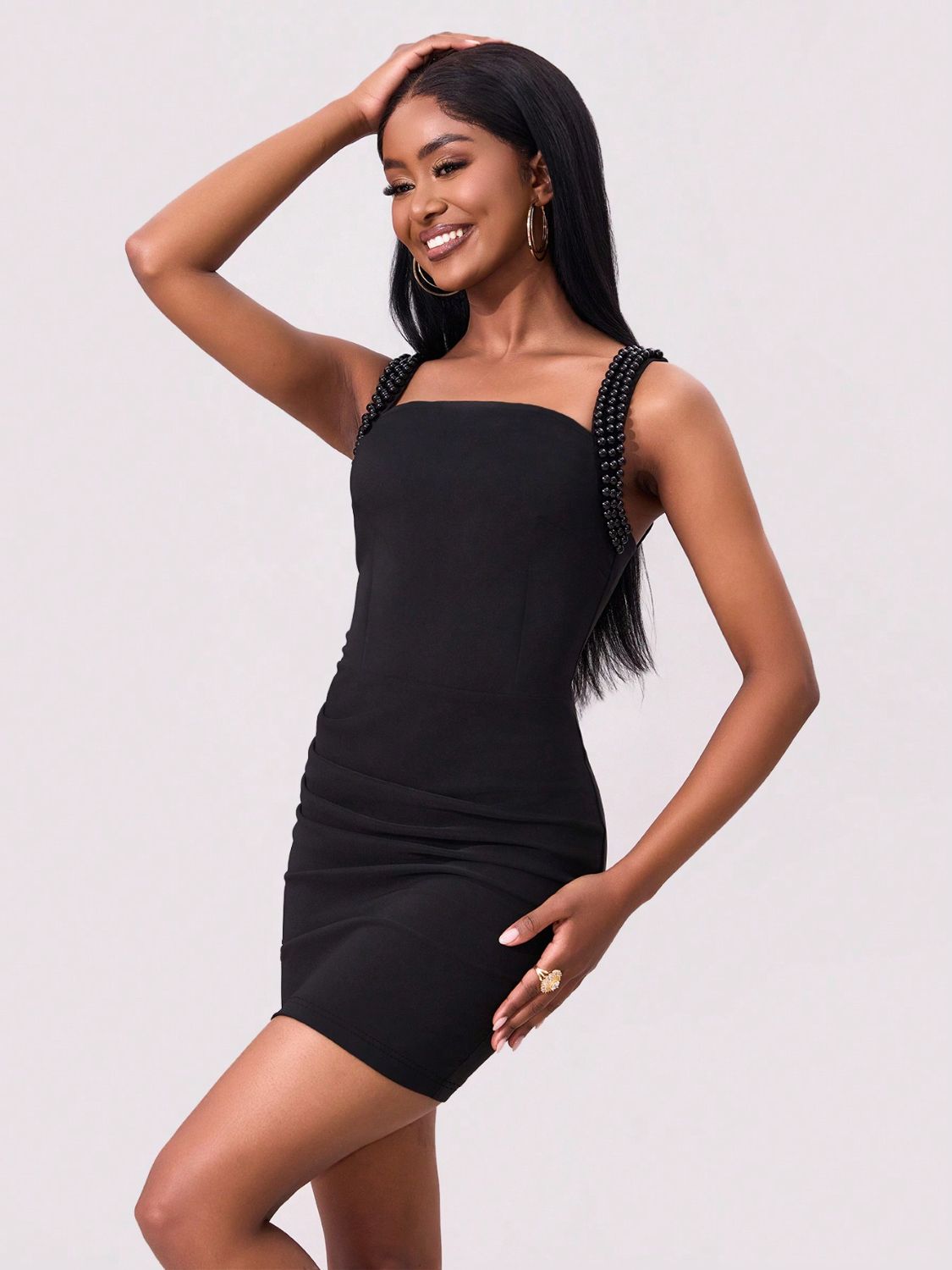 Bead Trim Wide Strap Wrap Dress OutfitFlow