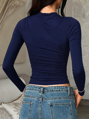 Round Neck Long Sleeve Fitted T-Shirt OutfitFlow