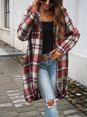 Devine Plaid Zip Up Hooded Coat Trendsi