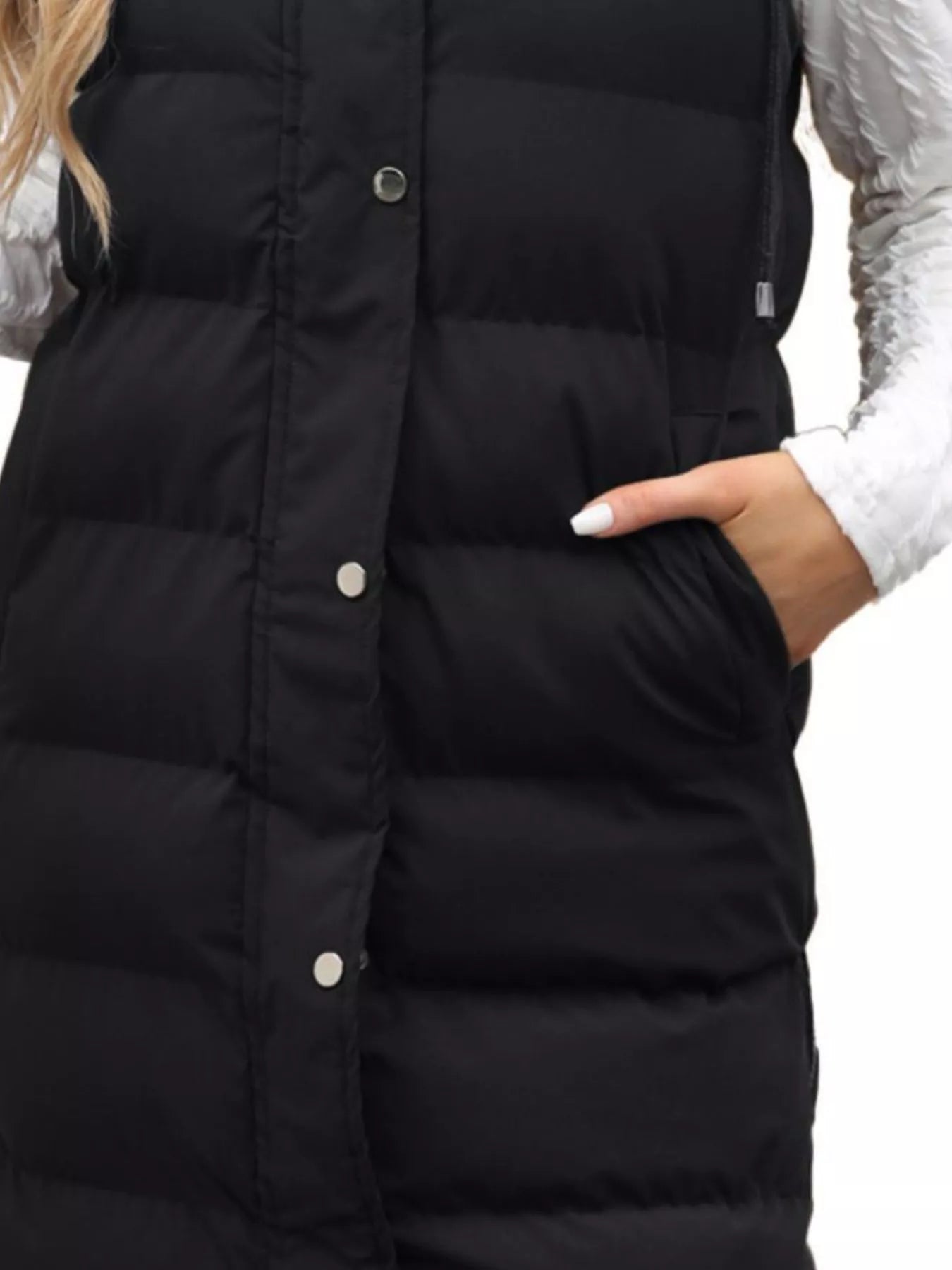 Full Size Snap Down Hooded Padded Longline Vest Coat Plus Size OutfitFlow