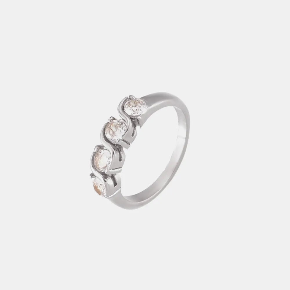 Stainless Steel Inlaid Zircon Ring Silver OutfitFlow
