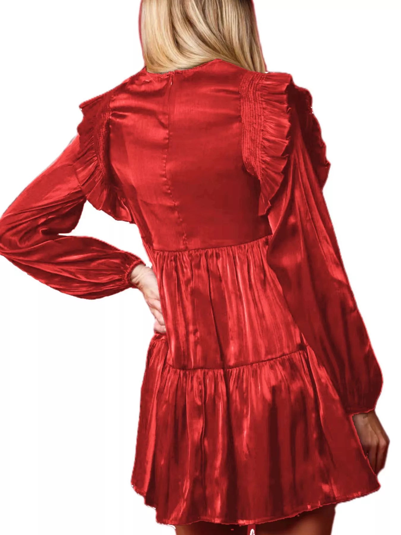Christmas Ruffled Nutcracker Long Sleeve Dress OutfitFlow