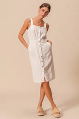 SO ME Button Down Pocket Front Pinafore Dress OFF WHITE OutfitFlow