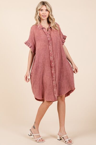 Mittoshop Mineral Wash Cotton Gauze Mini Shirt Dress OutfitFlow
