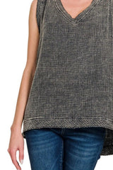 Zenana Double Gauze Raw Edge Acid Washed Tank OutfitFlow