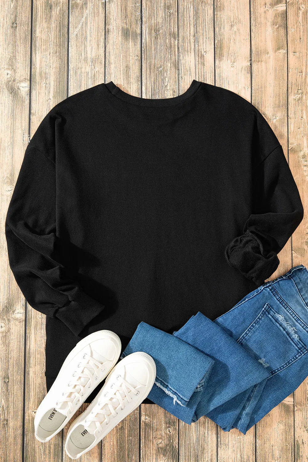 Outfit Flow - High-Low Round Neck Long Sleeve Sweatshirt