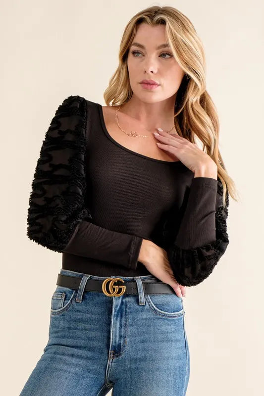 And The Why Textured Puff Sleeve Bodysuit OutfitFlow
