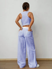 Striped Vest Top and Wide Leg Pants Two-Piece Set OutfitFlow