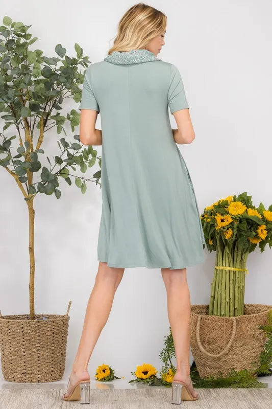 Celeste Full Size Decor Button Short Sleeve Dress with Pockets Plus Size OutfitFlow