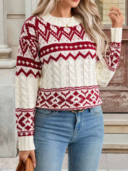 Christmas Cable Knit Long Sleeve Sweater OutfitFlow