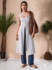 Lace Trim Button Front Square Neck Midi Dress OutfitFlow