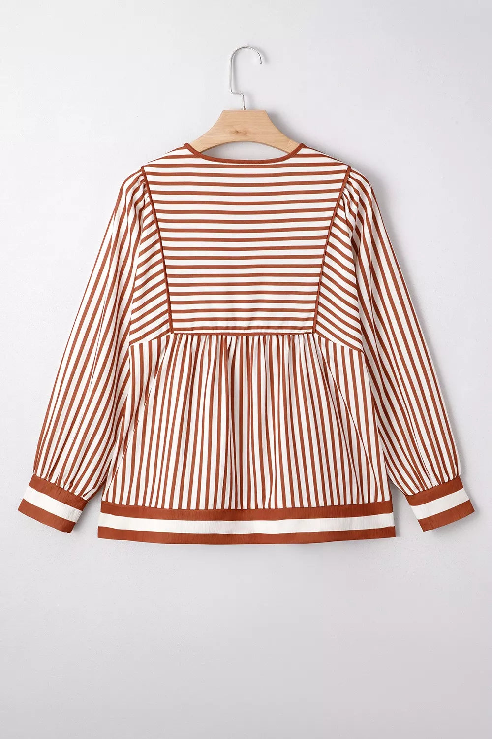 Stripe Babydoll Long Sleeve Blouse Trendsi