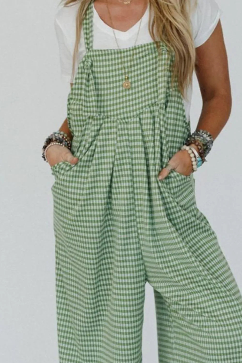 Casual Gingham Wide Leg Overalls OutfitFlow