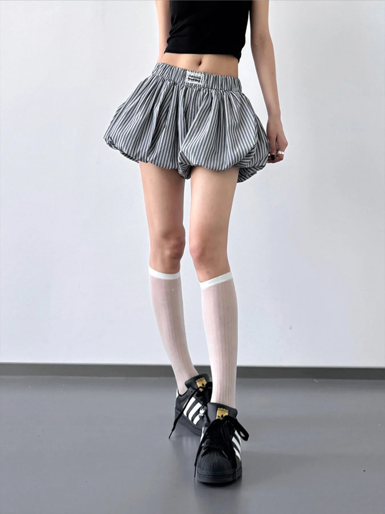 Striped Bubble Hem Casual Shorts OutfitFlow