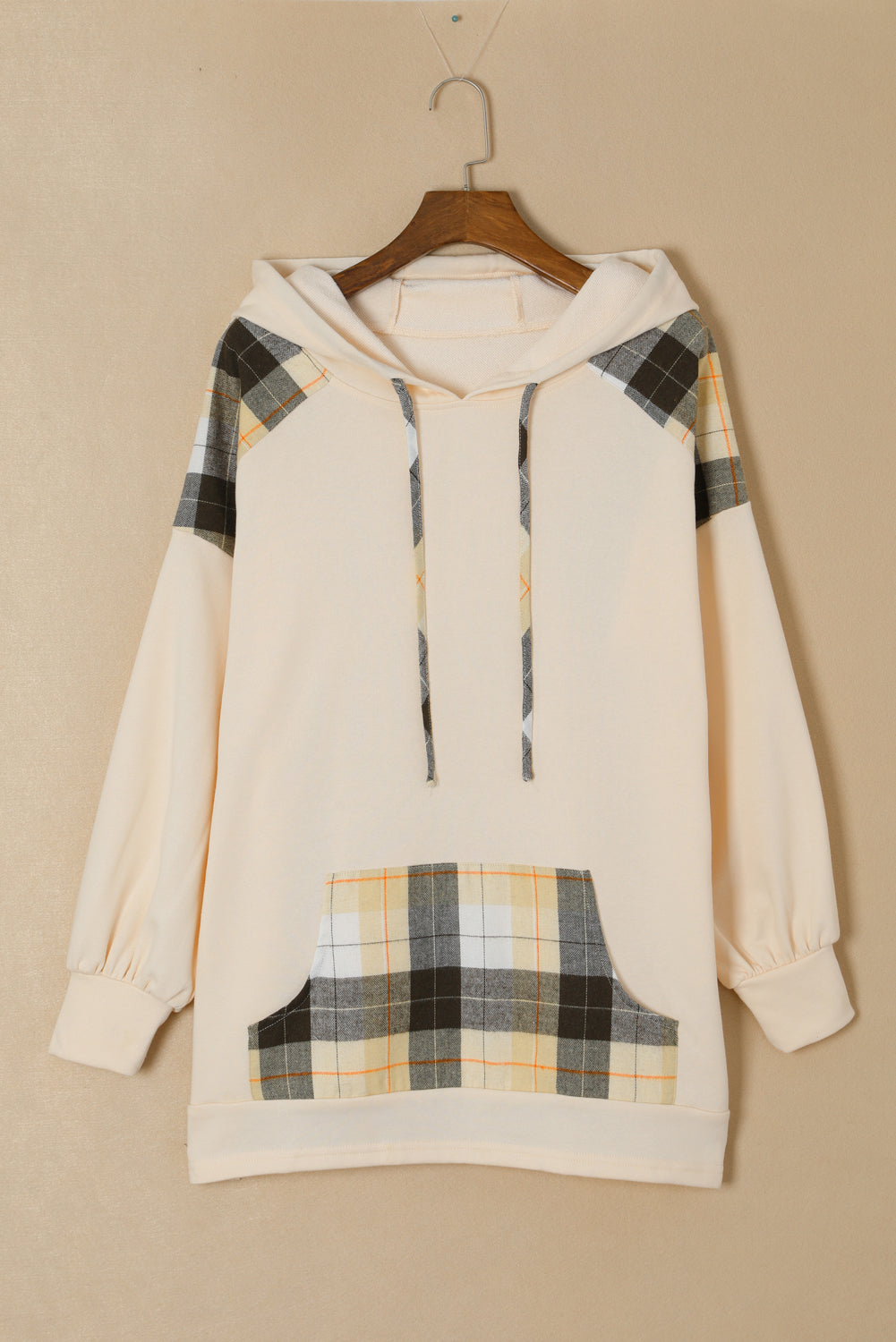 Outfit Flow - Drawstring Plaid Long Sleeve Hoodie