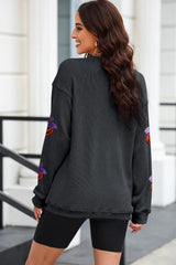 Sequin Pumpkin Long Sleeve Sweatshirt OutfitFlow