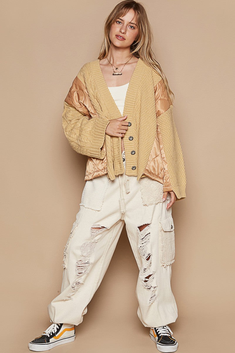 Outfit Flow - POL Quilting Patch Button Up Cable Knit Jacket